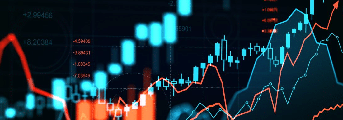 An image depicting graphs and computerized line and bar charts.