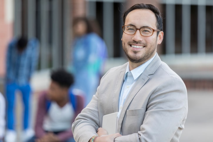 A smiling businessman.